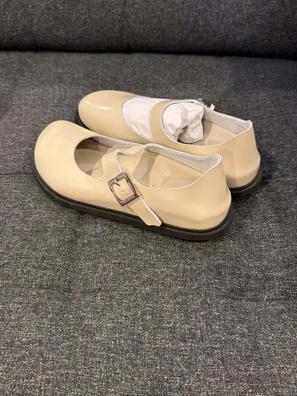 Birkenstock Santa Clarita Mary Jane Flats Oyster Patent Leather Size 38